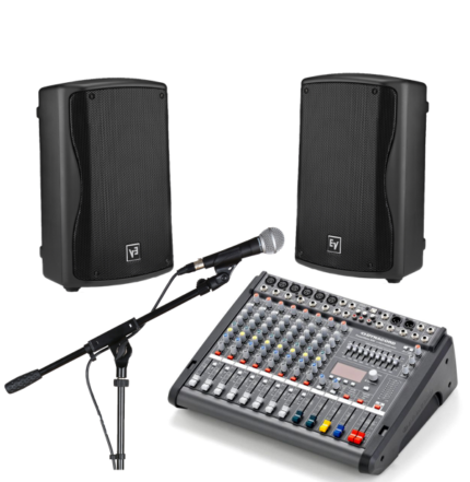 1000W PA System 5 Channel Mixer 12" Speakers Wireless Mics